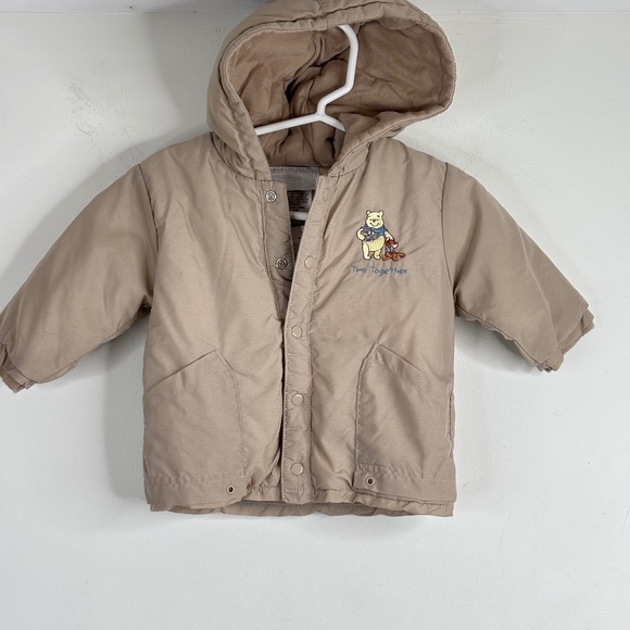 Disney Winnie The Pooh Embroidered Jacket 9M Roo "Two Together" Hood Nylon Beige - Picture 1 of 8